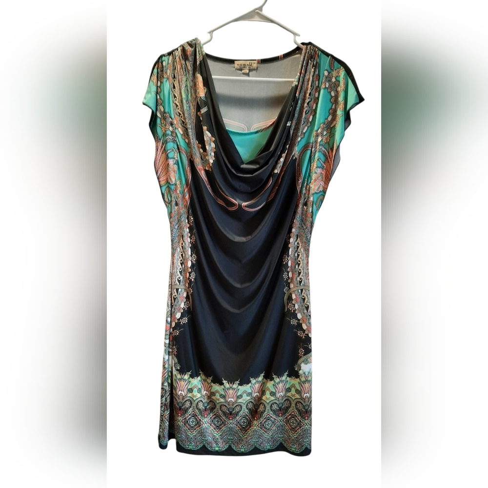 One World Short Sleeve Lightweight Cowl Neck Mini Dress size Small